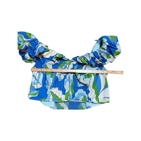 Maeve by Anthropologie Puff-Sleeve Cropped Blouse Tropical Floral Ruffle Sz  M B - Picture 8 of 13